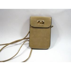 Light Beige Vegan Leather Crossbody Handbag Purse Cell Phone Holder 6x4 inch